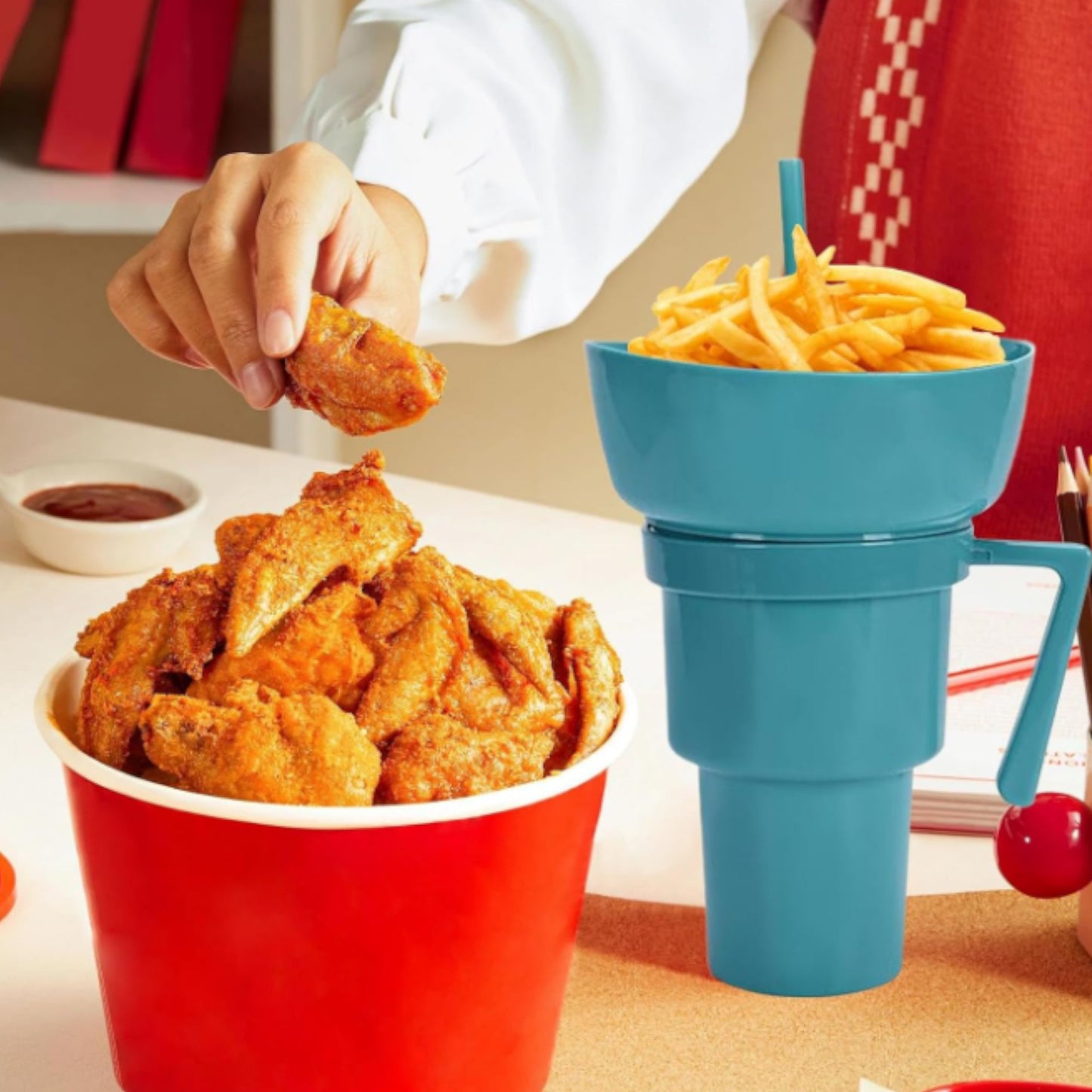 Vaso-Cuenco Multifunción con Asa y Pajita