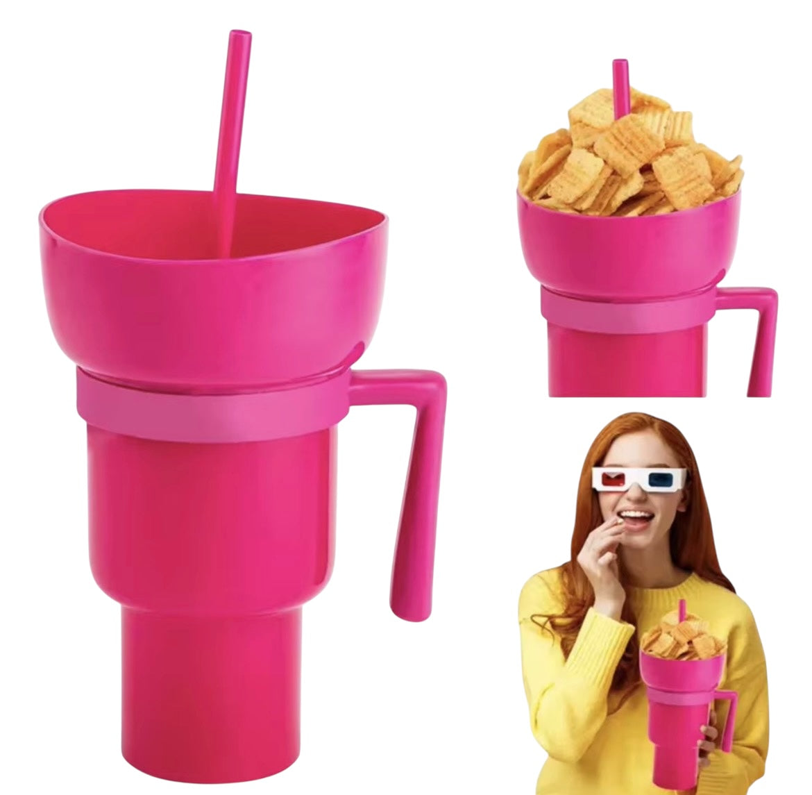 Vaso-Cuenco Multifunción con Asa y Pajita